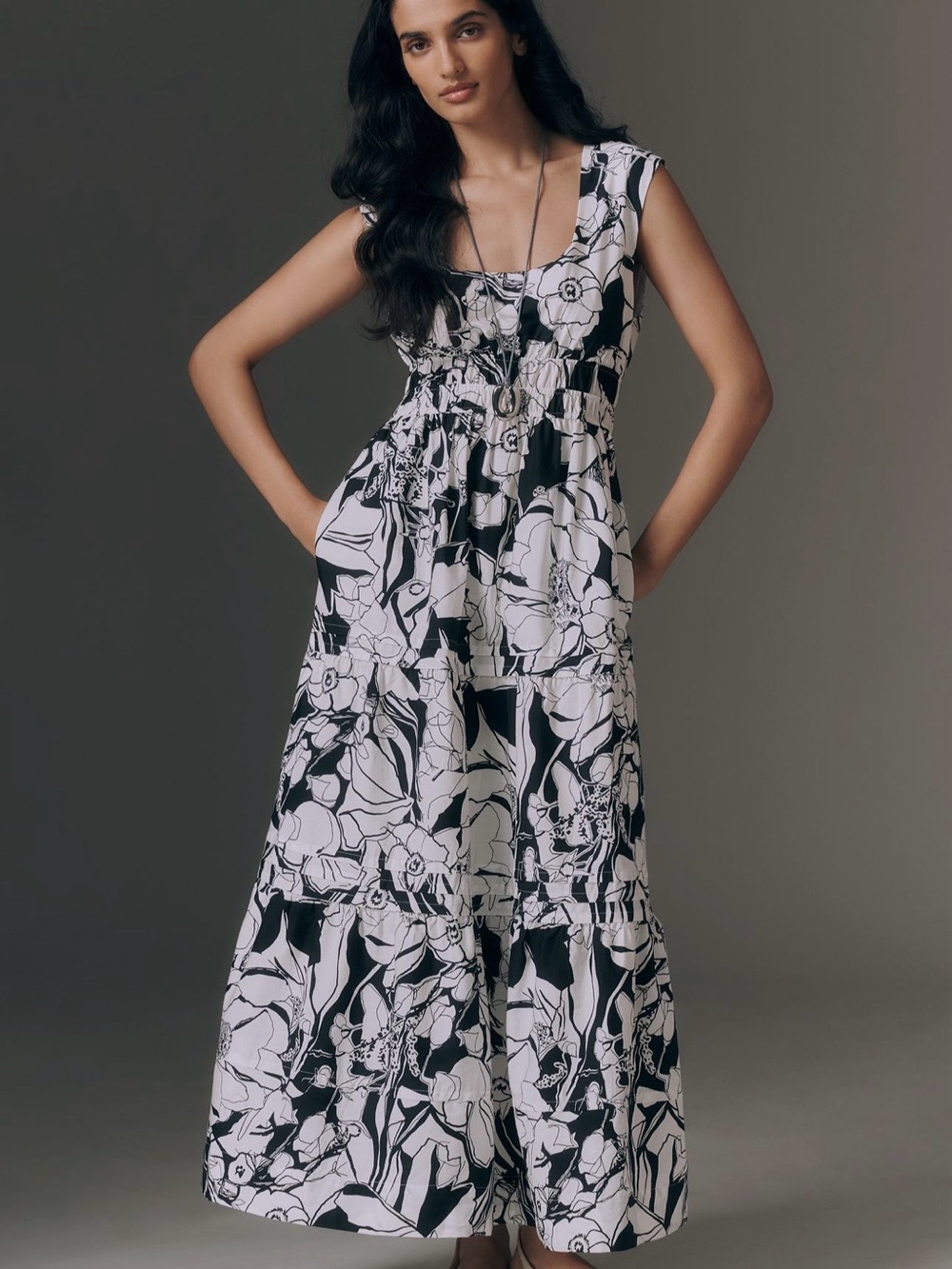 Anthropologie Somerset Sleeveless Black & White Floral Dress